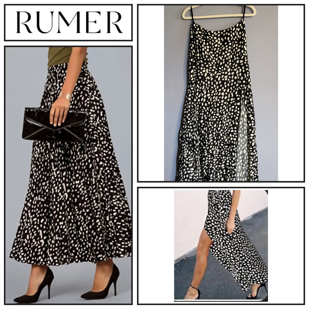 Nwt Rumer Revolve Size Small Catalina Black And White Maxi Skirt High Slit